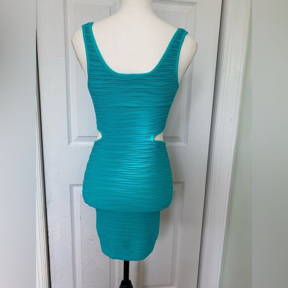 Y2K Bebe Turquoise Cutout Bodycon Dress - Picture 4 of 7